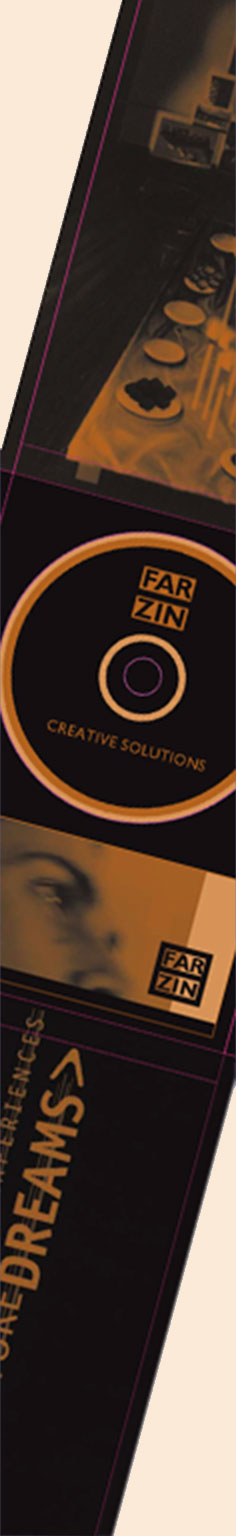 Graphic design of CD-rom, cover, presentation material and booklet for 'Farzin Creative Solutions'. A concept organisation for corporate and fashion events. Presentation cover inside and outside